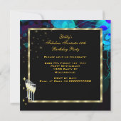 ファブラス50ファンタスティックティール(緑がかった色)金ゴールドシャンパン誕生日 招待状 (裏面)