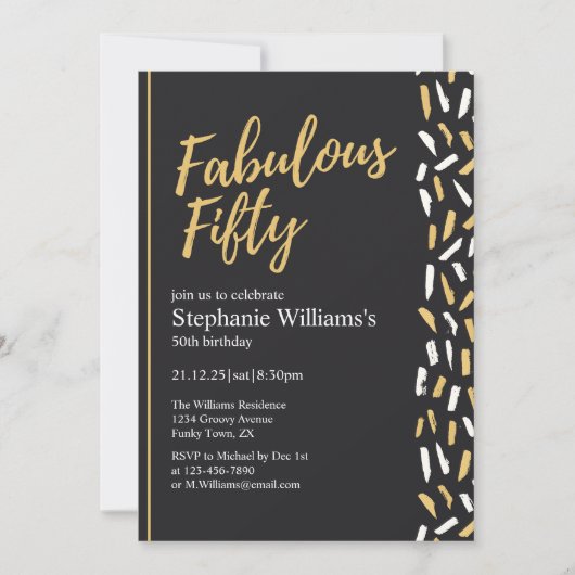 ファブラス50モダンゴールデン女子50誕生日 招待状 (正面)