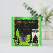 ファブラス50ライムグリーンシャンパンヒール誕生日 招待状 (スタンド正面)