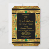 ファブラス50誕生日エメラルドグリーンジェム金ゴールド 招待状 (正面)