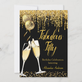 ファブラス50誕生日グリッター金ゴールドシャンパン2 招待状