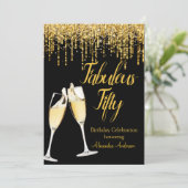 ファブラス50誕生日グリッター金ゴールドシャンパン 招待状 (スタンド正面)