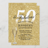 ファブラス50誕生日シャンパーニュモダン金ゴールドグリッター 招待状 (正面/裏面)