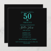 ファブラス50誕生日ターコイズブラックカスタムパーティー 招待状 (正面/裏面)