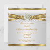 ファブラス50誕生日ホワイトパール金ゴールドレース 招待状 (裏面)