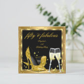 ファブラス50金ゴールドシャンパンハイヒール誕生日2 招待状 (スタンド正面)