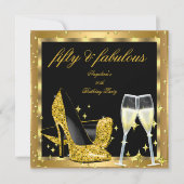 ファブラス50金ゴールドシャンパンハイヒール誕生日2 招待状 (正面)