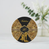 ファブラス50金ゴールドブラックレオパードhiヒール誕生日 招待状 (スタンド正面)