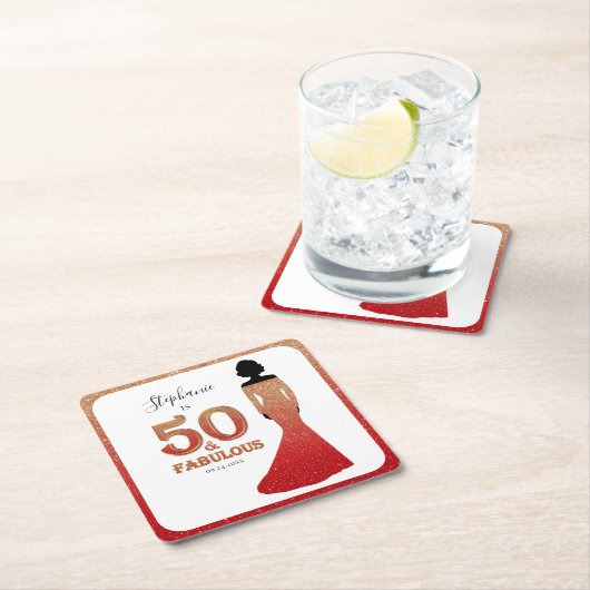 ファブラス50th誕生日グラデーショングリッターガウン スクエアペーパーコースター (インサイチュ)