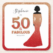 ファブラス50th誕生日グラデーショングリッターガウン スクエアペーパーコースター (正面)