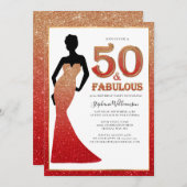 ファブラス50th誕生日グラデーショングリッターガウン 招待状 (正面/裏面)