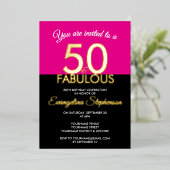 ファブリカスなブラック&ピンクの50歳の誕生日 箔招待状 (立ち正面)