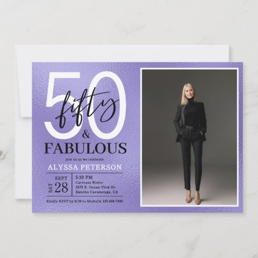 ファブリカスな50歳の誕生日お祝い写真 招待状 (正面)