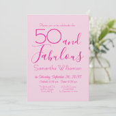 ファブリカスな50歳の誕生日パーティーバッシュピンク 招待状 (スタンド正面)