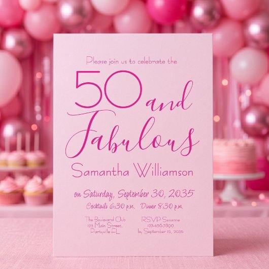 ファブリカスな50歳の誕生日パーティーバッシュピンク 招待状