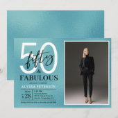 ファブリシャスなティールスクリプトの50歳の誕生日フォト 招待状 (正面/裏面)