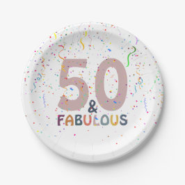 ファブリックなピンクのタイポグラフィでお祝いする50歳のバースデー ペーパープレート