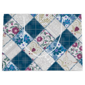 ファブリックスクラップの青いファッショナブルなパターン ラージペーパーバッグ (正面)