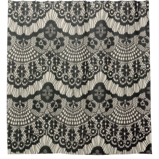 ファブリックレースオーナメントオンホワイト。 シャワーカーテン (正面)