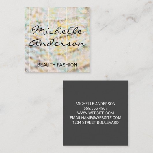 ファブリック材料 |植物のドードルパターン スクエア名刺 (正面/裏面)