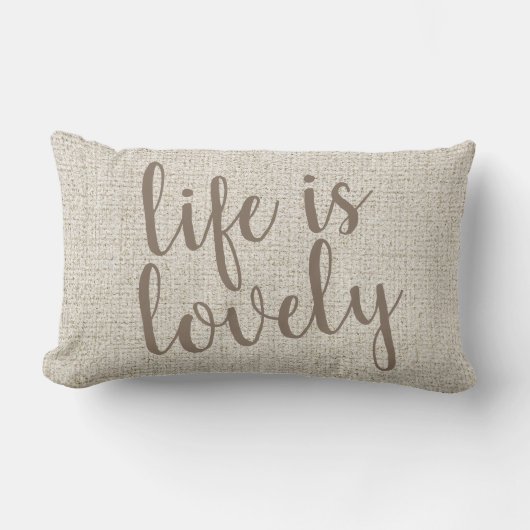 ファブリック素朴プリントスクリプトのライフは素敵 ランバークッション (正面)