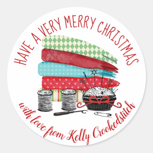 ファブリック裁縫の概念キルティングクリスマスステッカー ラウンドシール (正面)