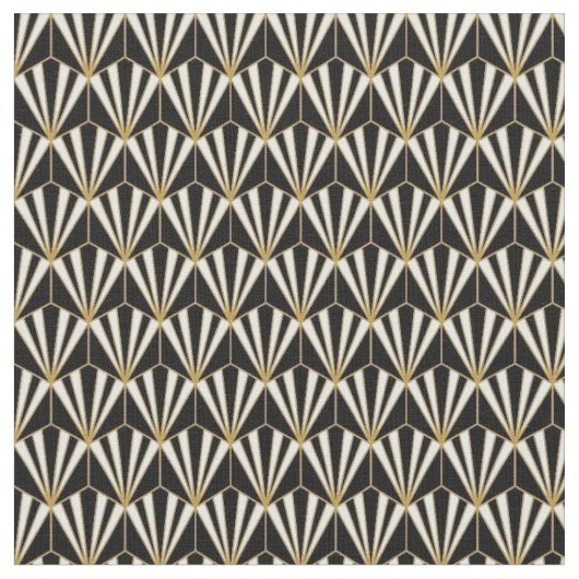 ファブリック – 白黒金ゴールドアールデコ (クローズアップ)