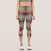 ファブリッユニークク全体のプリントパターンのカラフル カプリレギンス (正面)