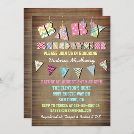 ファブリッ素朴クシャビーシックベビーシャワー招待状 招待状 (正面/裏面)