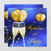 ファブルシャンパンバースデーパーティー金ゴールドブルー 招待状 (正面/裏面)