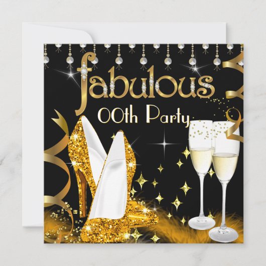 ファブルシャンパンパーティーグリッター金ゴールドハイヒール 招待状 (正面)