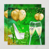 ファブルシャンパーニュ誕生日ヒールムグリーン金ゴールド 招待状 (正面/裏面)