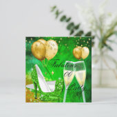 ファブルシャンパーニュ誕生日ヒールムグリーン金ゴールド 招待状 (スタンド正面)