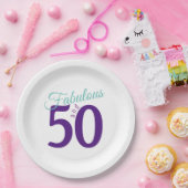 ファブルパープルシンプルティール(緑がかった色)モダン50th誕生日 ペーパープレート (パーティー)