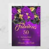 ファブルースアニュエージ誕生日パープルバラ金ゴールド 招待状 (正面)