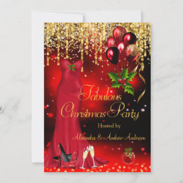 ファブルースクリスマスホリデーパーティレッドグリッター金ゴールド 招待状