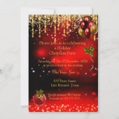 ファブルースクリスマスホリデーパーティレッドグリッター金ゴールド 招待状 (裏面)