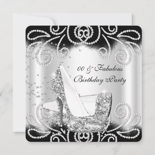 ファブルースシルバーグリッターハイヒール誕生日2 招待状 (正面)