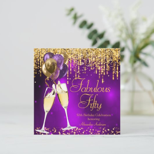 ファブルースフィフルーパープルグリッター金ゴールドシャンパーニュSQ 招待状 (スタンド正面)