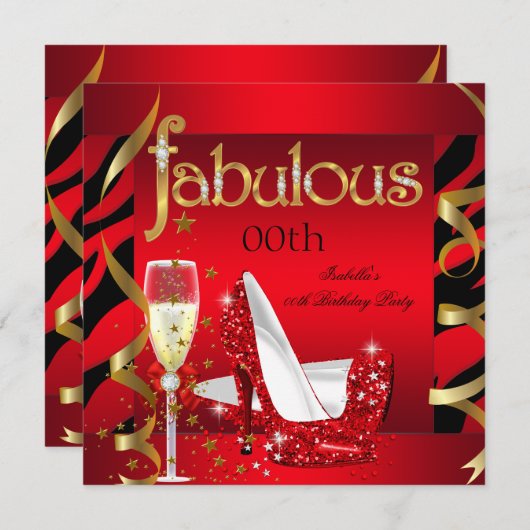 ファブルースレッドシャンパーニュパーティーブラックゼブラ 招待状 (正面/裏面)