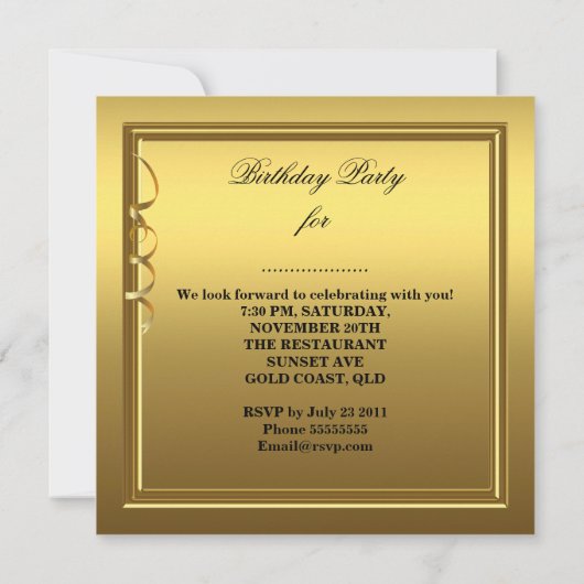 ファブルーズナイアージお祝い金ゴールドシャンパン 招待状 (裏面)