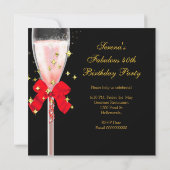 ファブルーズレッドグリッターハイルツブラック金ゴールド誕生日 招待状 (裏面)