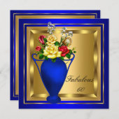 ファブルーズ王室のブルー金ゴールドレッドローゼエリート誕生日 招待状 (正面/裏面)