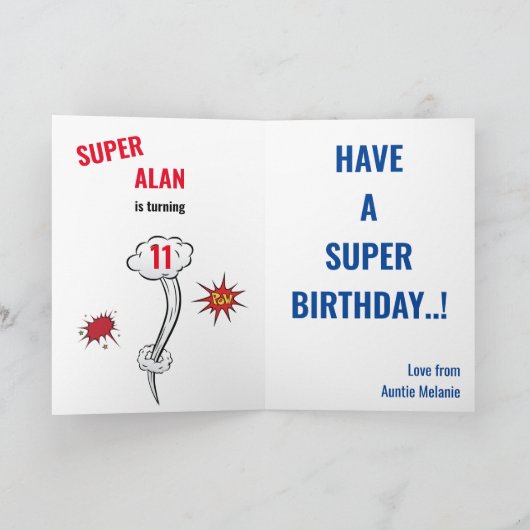 ファブ誕生日スーパーヒーローUSAボーイ素晴らしアメージング カード (内部)