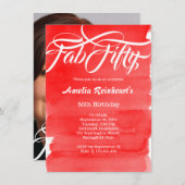 ファブ50歳の誕生日パーティーシモダンックレッド 招待状 (正面/裏面)