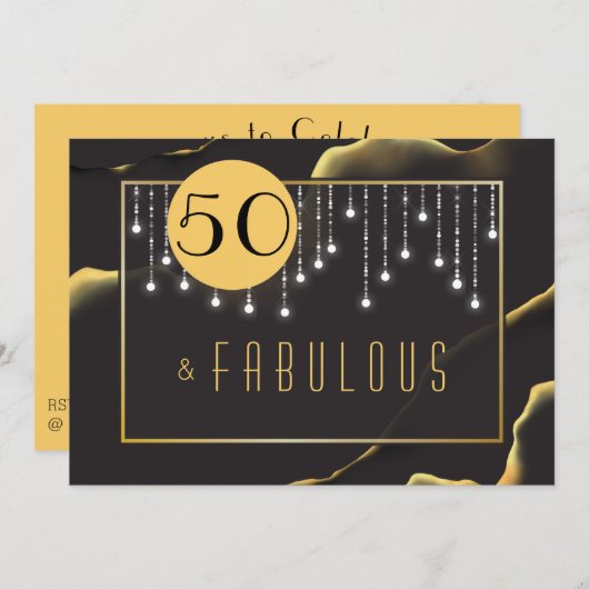 ファブ50th誕生日ゴールデンブラック招待状 招待状 (正面/裏面)