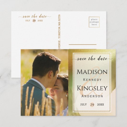 ファブ・シャルトルーズ 🤵 ボールド&スタイリッシュ・バジェット・ウェディング セーブザデート (正面/裏面)