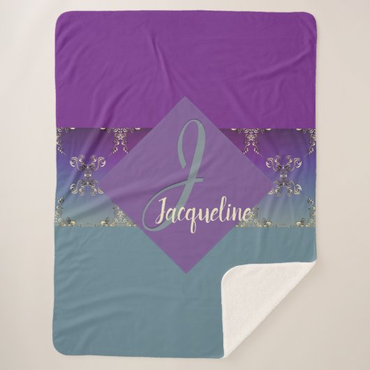 ファベルゲ様モノグラムパープルブルーグラディエント シェルパブランケット (正面)