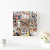 ファミカスタムリーフォトコラージュウ素朴モダンッド スクエア壁時計 (ホーム)