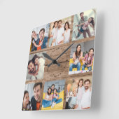 ファミカスタムリーフォトコラージュウ素朴モダンッド スクエア壁時計 (傾斜)